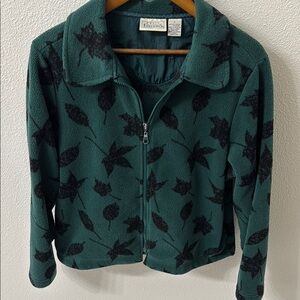 Vintage 90s Basic Editions Teal Fleece Jacket with Leaf Print